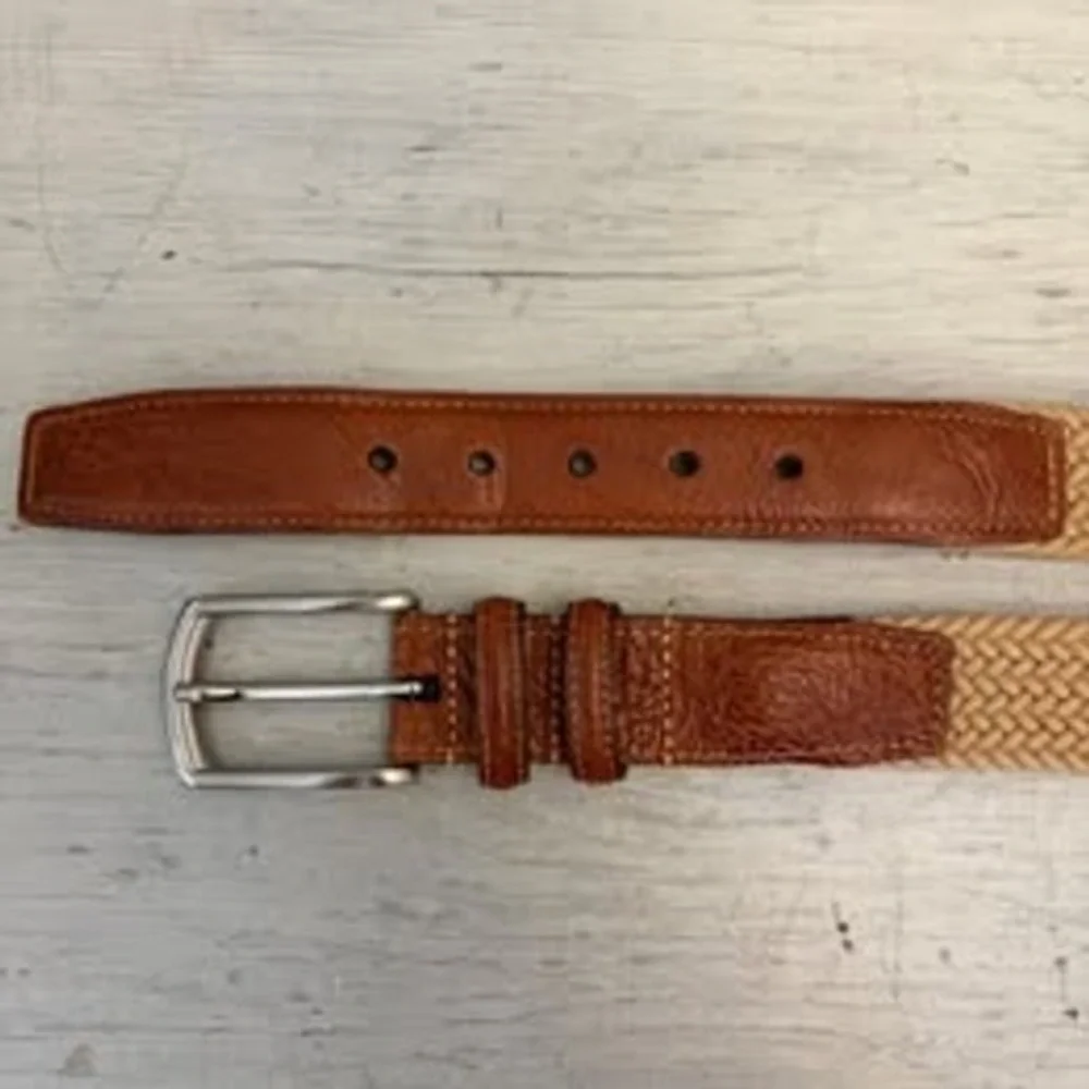 Torino Men's Tan Woven Stretch Belt with Brown Leather Trim GC‎